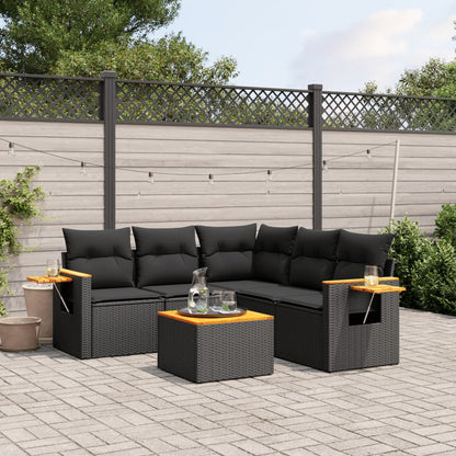 6 Piece Garden Sofa Set With Cushions Black Poly Rattan