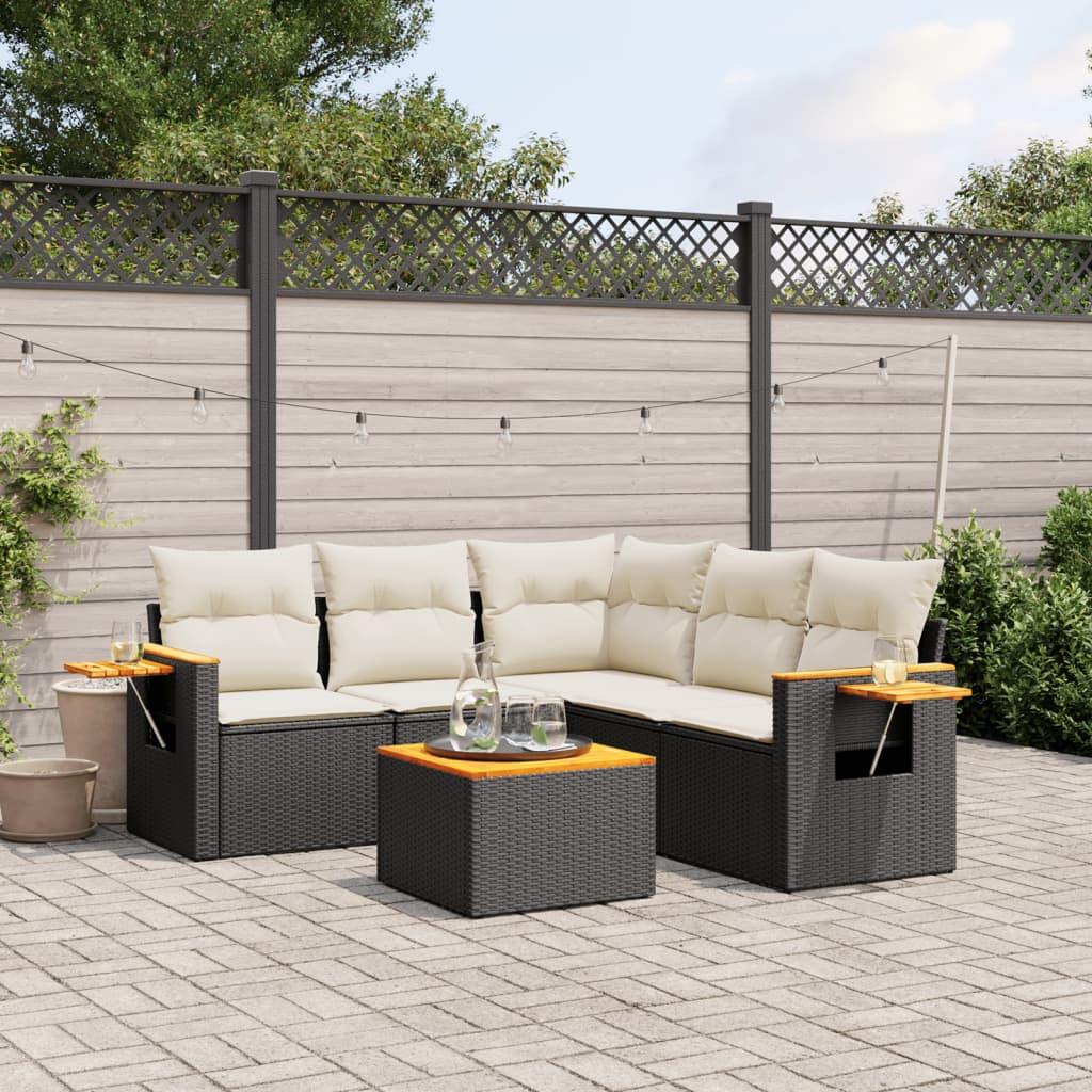 6 Piece Garden Sofa Set With Cushions Black Poly Rattan