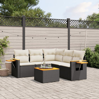 6 Piece Garden Sofa Set With Cushions Black Poly Rattan
