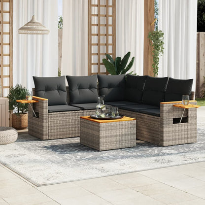6 Piece Garden Sofa Set With Cushions Black Poly Rattan