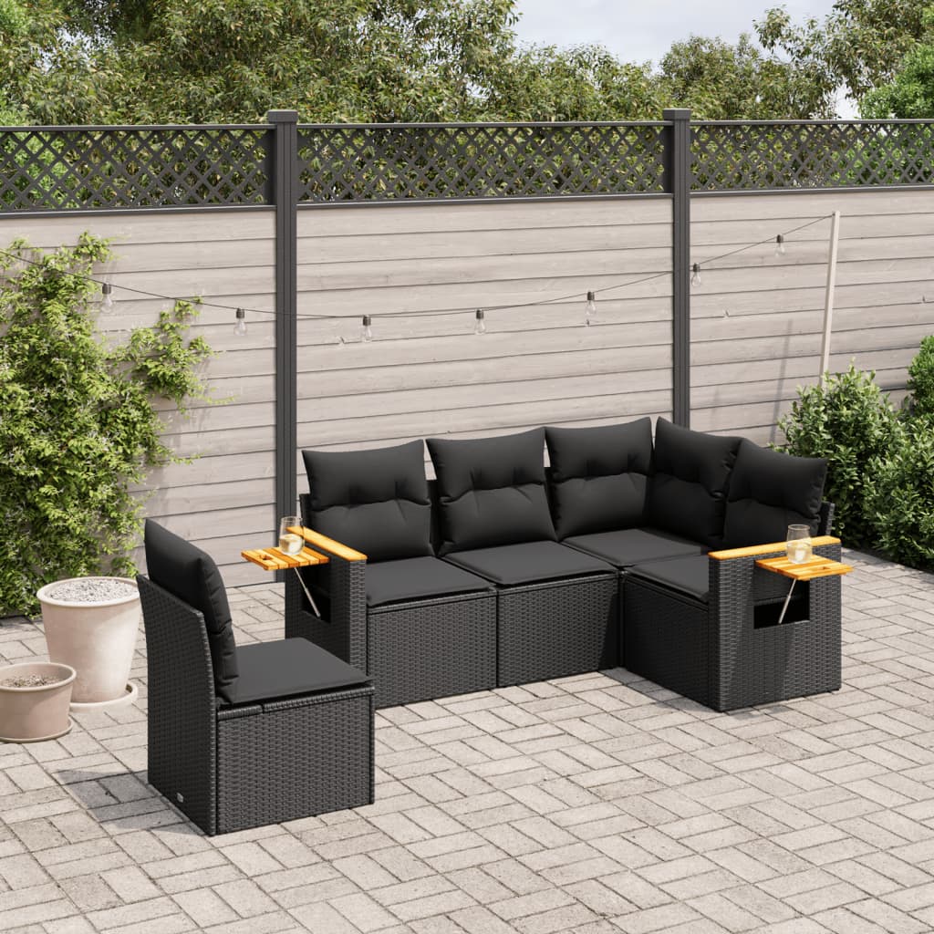 6 Piece Garden Sofa Set With Cushions Black Poly Rattan
