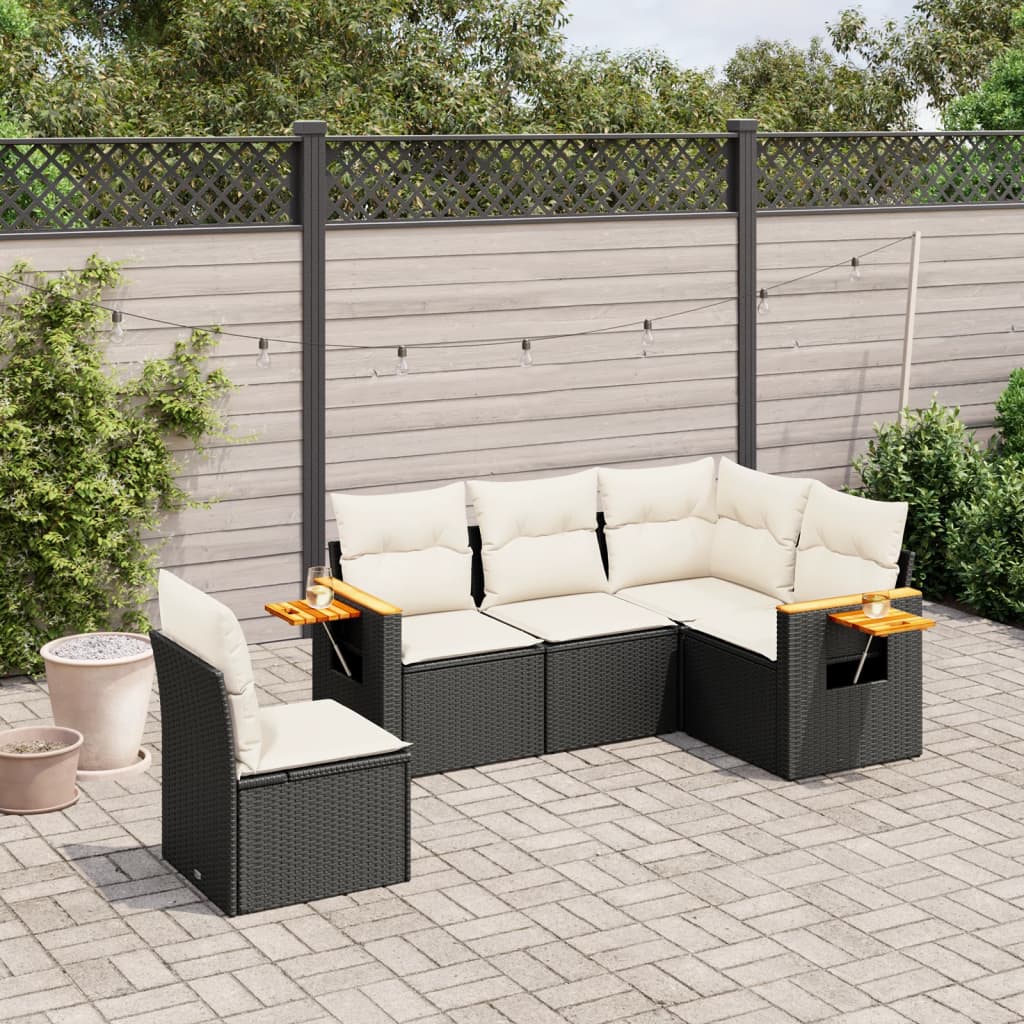 6 Piece Garden Sofa Set With Cushions Black Poly Rattan