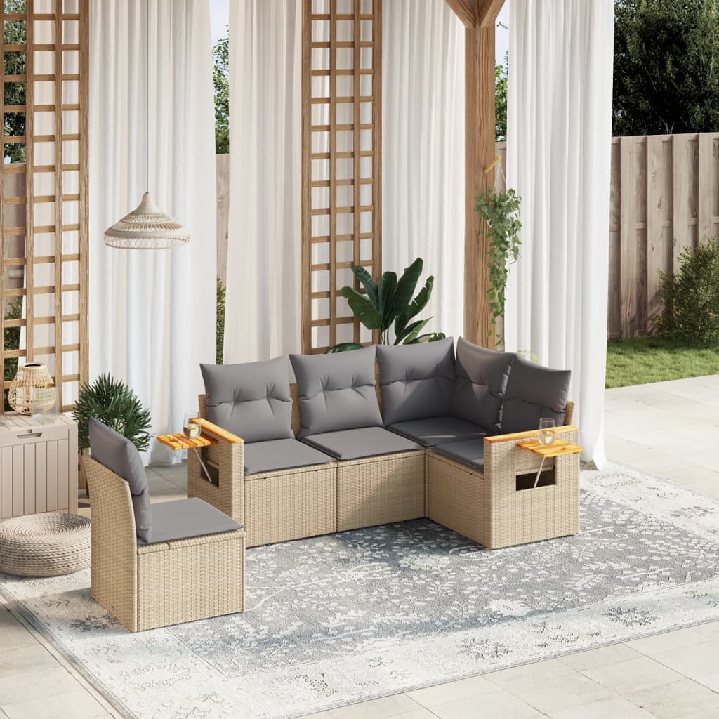 6 Piece Garden Sofa Set With Cushions Black Poly Rattan