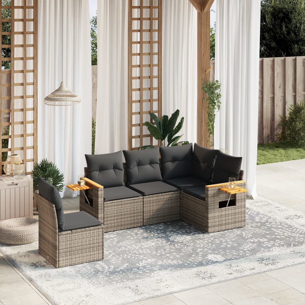 6 Piece Garden Sofa Set With Cushions Black Poly Rattan