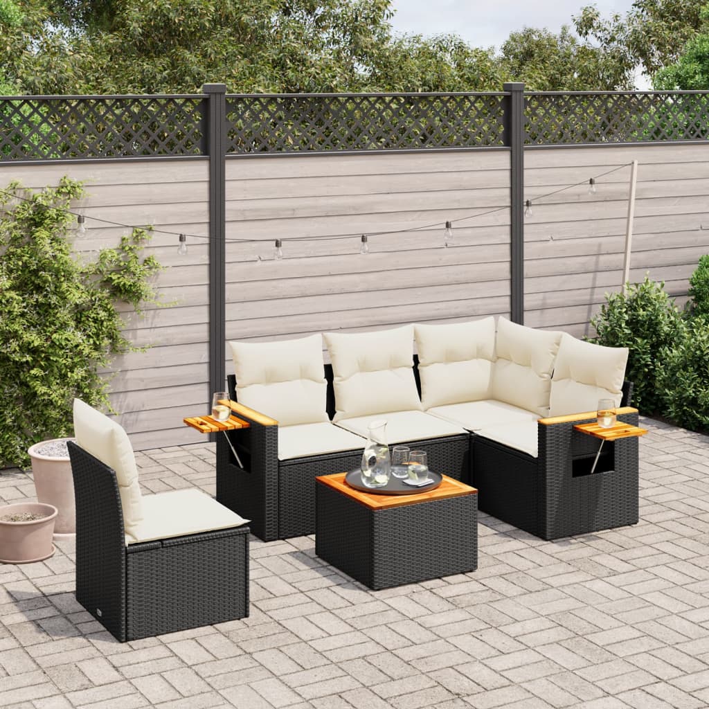6 Piece Garden Sofa Set With Cushions Black Poly Rattan