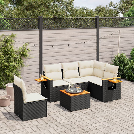 6 Piece Garden Sofa Set With Cushions Black Poly Rattan