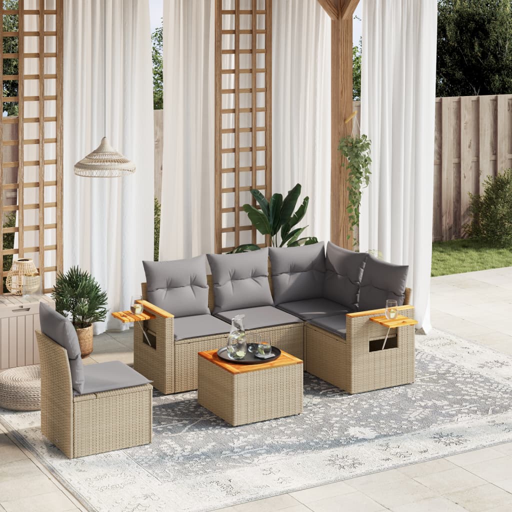 6 Piece Garden Sofa Set With Cushions Black Poly Rattan