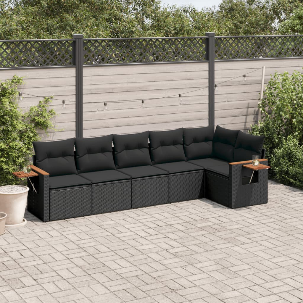 6 Piece Garden Sofa Set With Cushions Black Poly Rattan