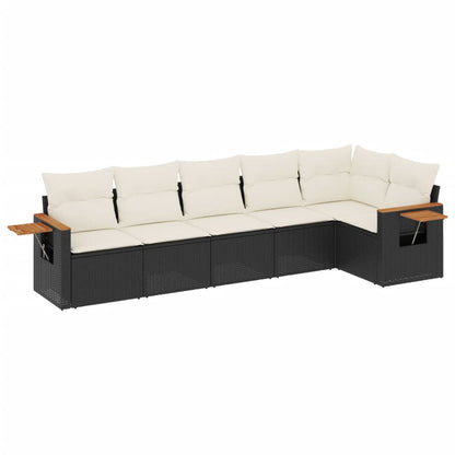 6 Piece Garden Sofa Set With Cushions Black Poly Rattan