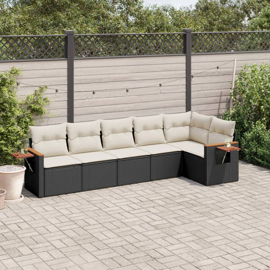 6 Piece Garden Sofa Set With Cushions Black Poly Rattan
