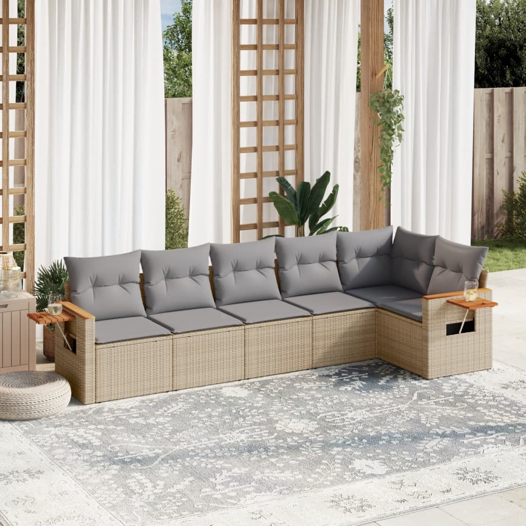 6 Piece Garden Sofa Set With Cushions Black Poly Rattan