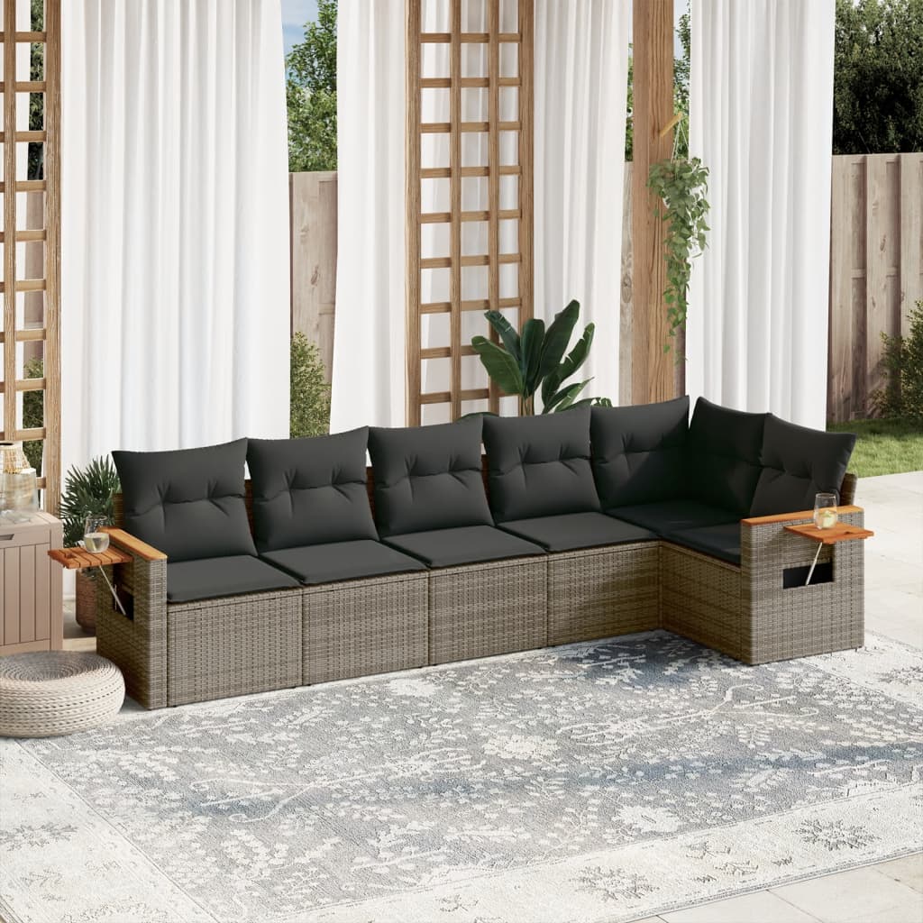 6 Piece Garden Sofa Set With Cushions Black Poly Rattan