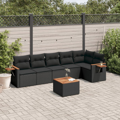 6 Piece Garden Sofa Set With Cushions Black Poly Rattan