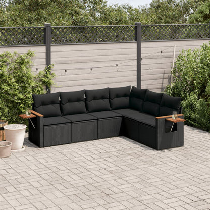 7 Piece Garden Sofa Set With Cushions Black Poly Rattan