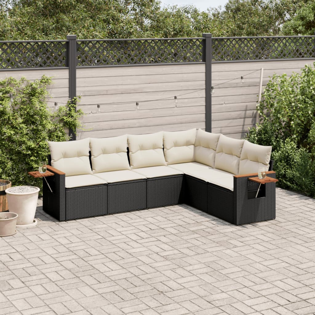 7 Piece Garden Sofa Set With Cushions Black Poly Rattan
