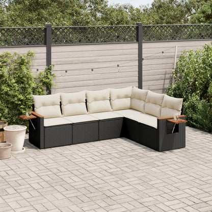 7 Piece Garden Sofa Set With Cushions Black Poly Rattan