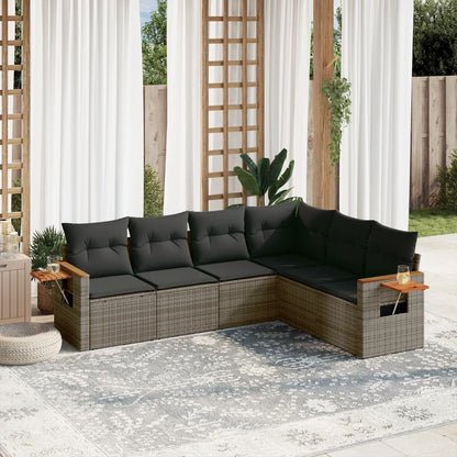 7 Piece Garden Sofa Set With Cushions Black Poly Rattan