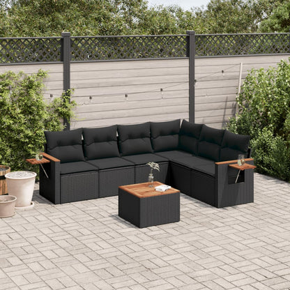 7 Piece Garden Sofa Set With Cushions Black Poly Rattan