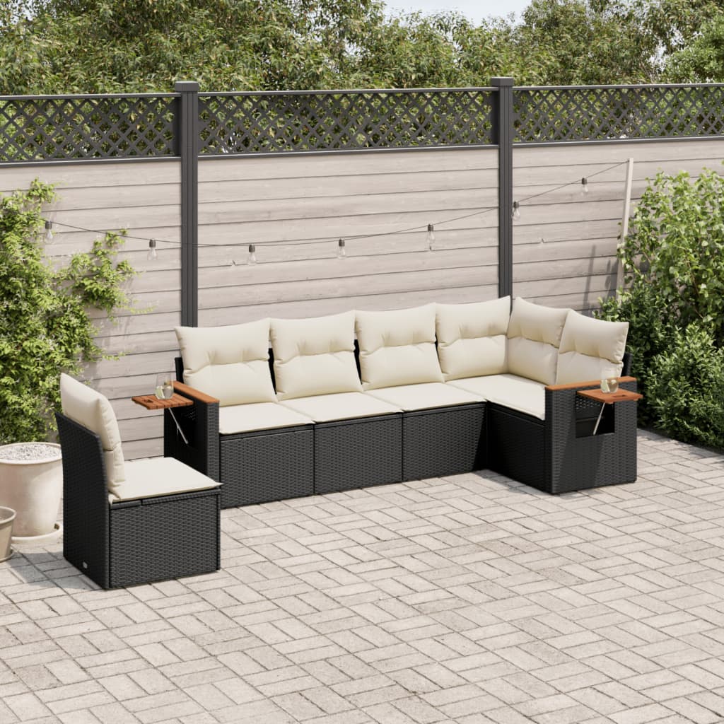 6 Piece Garden Sofa Set With Cushions Black Poly Rattan