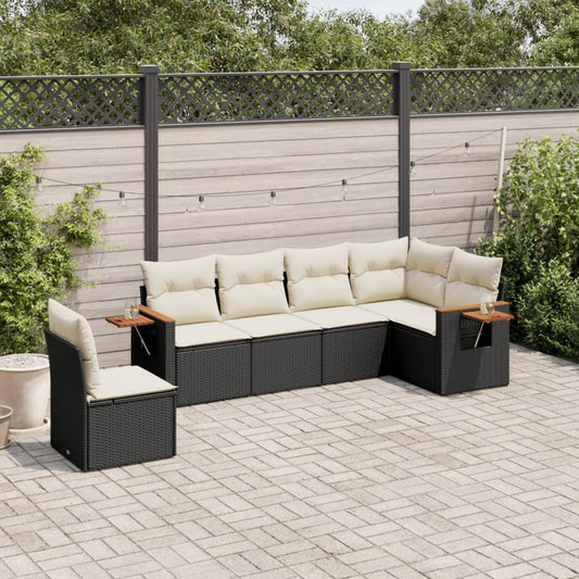 6 Piece Garden Sofa Set With Cushions Black Poly Rattan