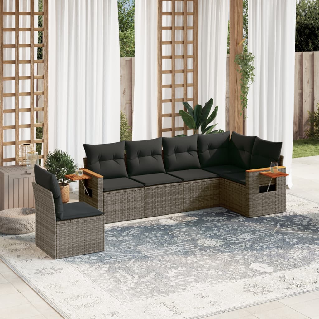 6 Piece Garden Sofa Set With Cushions Black Poly Rattan