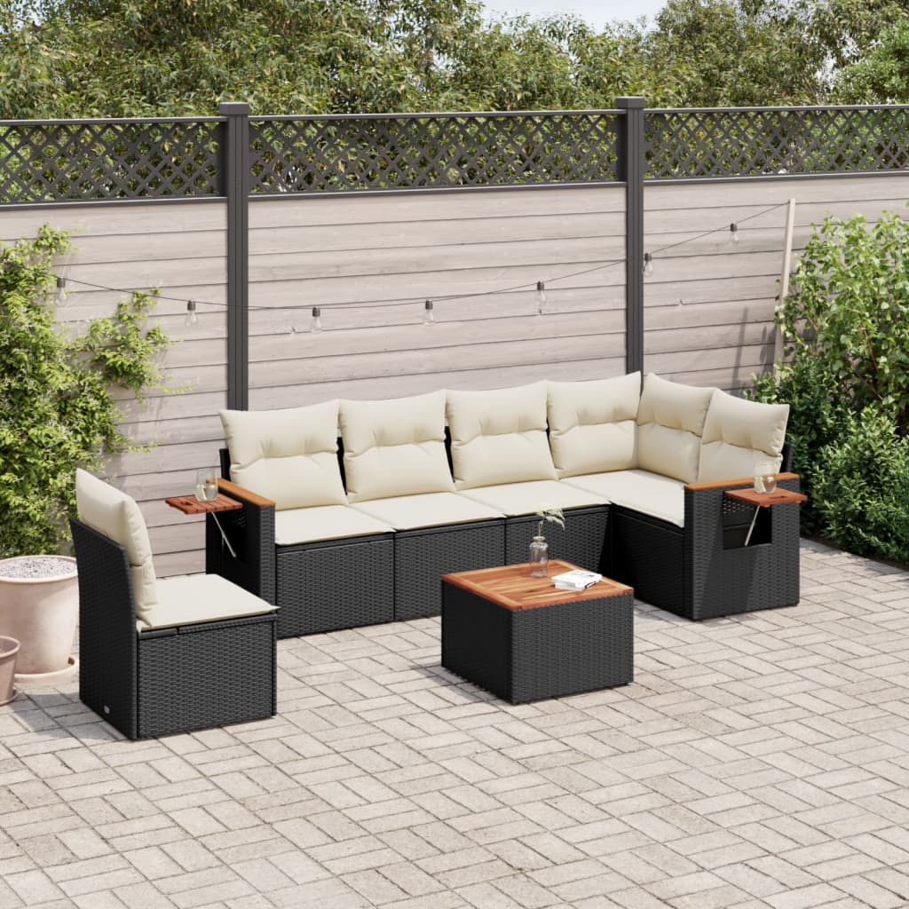 6 Piece Garden Sofa Set With Cushions Black Poly Rattan