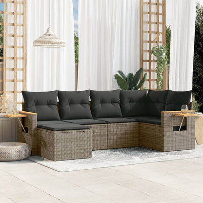 6 Piece Garden Sofa Set With Cushions Black Poly Rattan