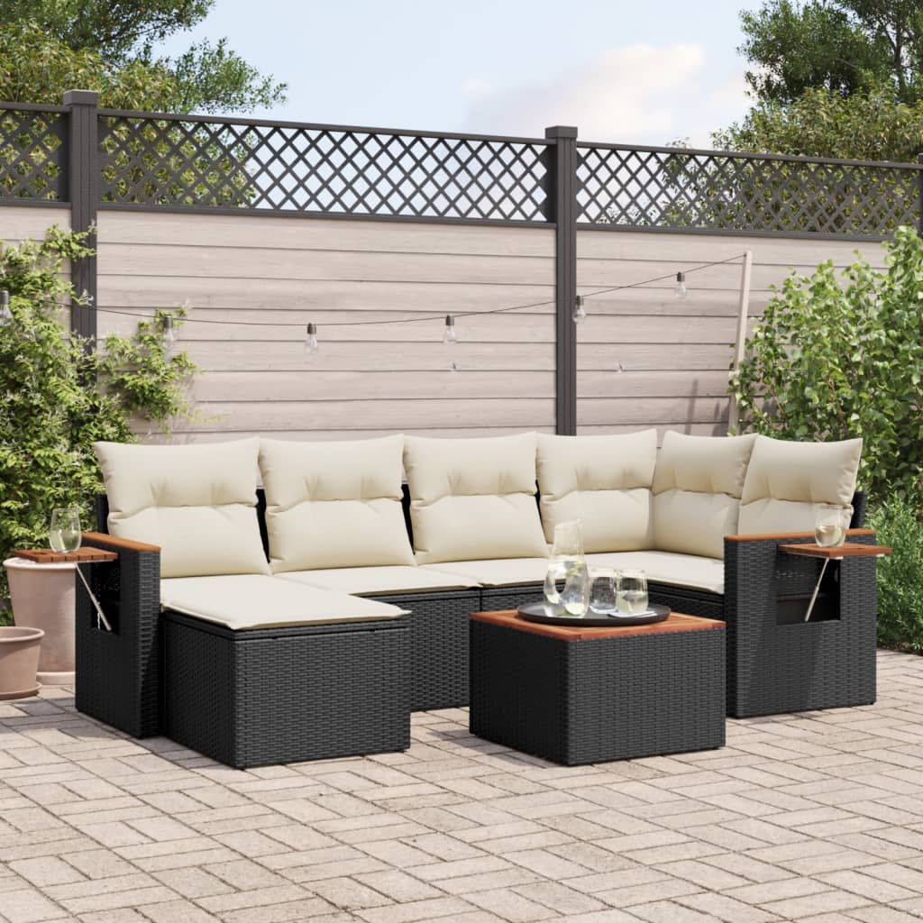 6 Piece Garden Sofa Set With Cushions Black Poly Rattan