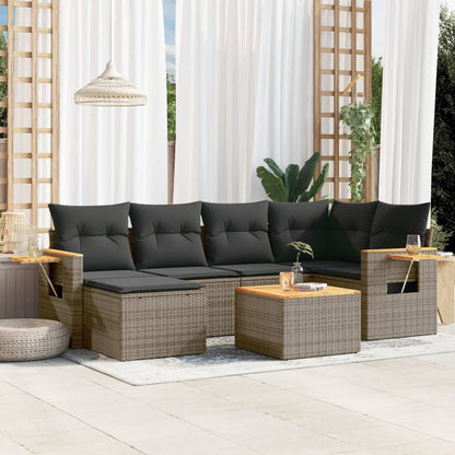 6 Piece Garden Sofa Set With Cushions Black Poly Rattan