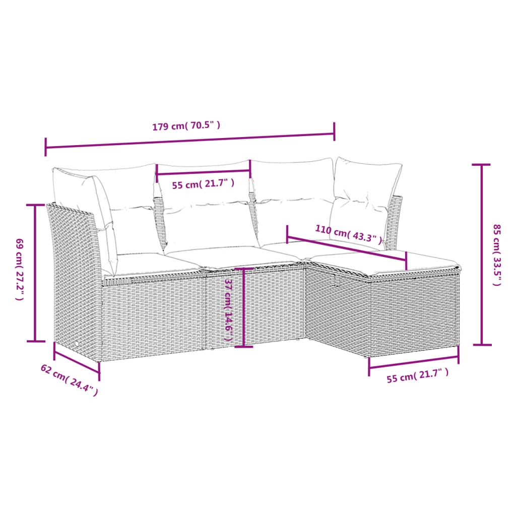 4 Piece Garden Sofa Set With Cushions Poly Rattan