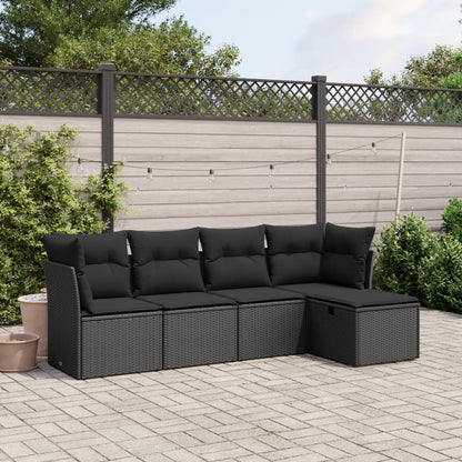 5 Piece Garden Sofa Set With Cushions Poly Rattan