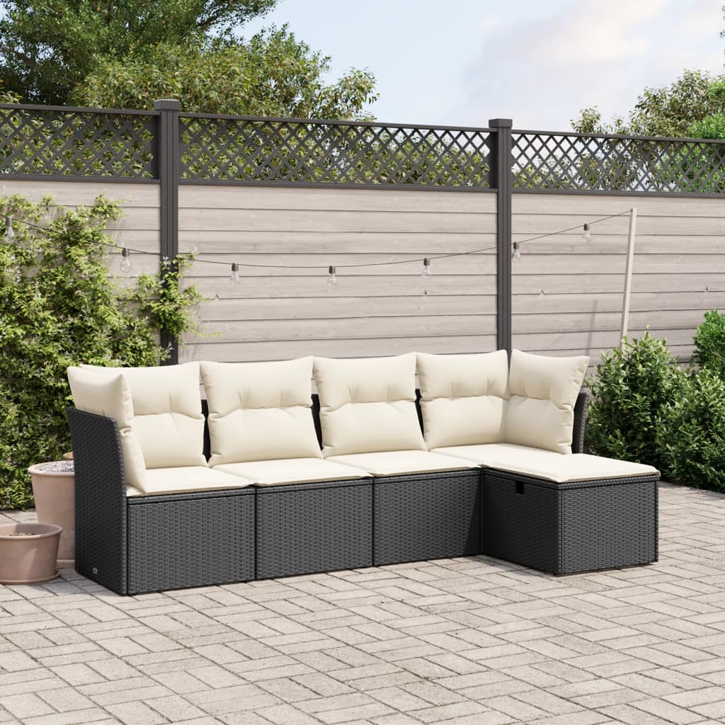 5 Piece Garden Sofa Set With Cushions Poly Rattan