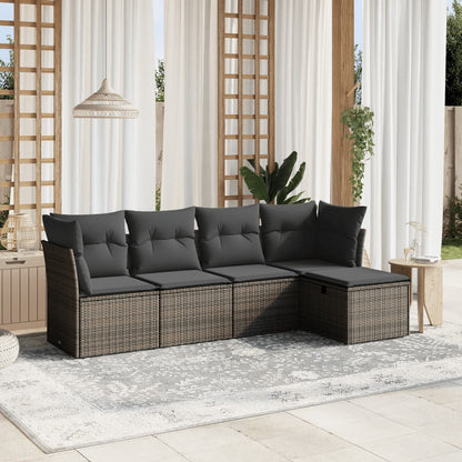 5 Piece Garden Sofa Set With Cushions Poly Rattan