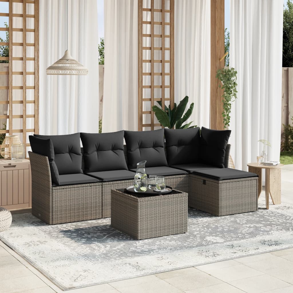 5 Piece Garden Sofa Set With Cushions Poly Rattan