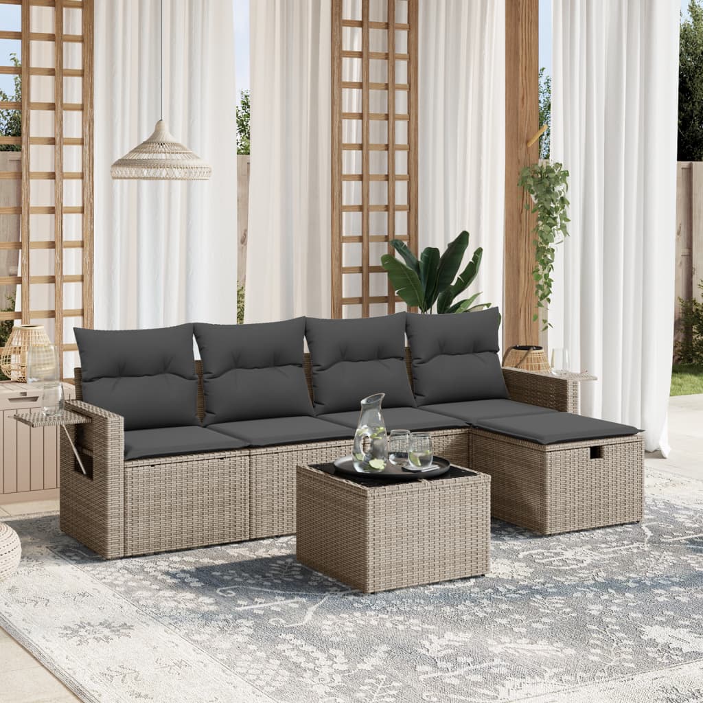 6 Piece Garden Sofa Set With Cushions Poly Rattan