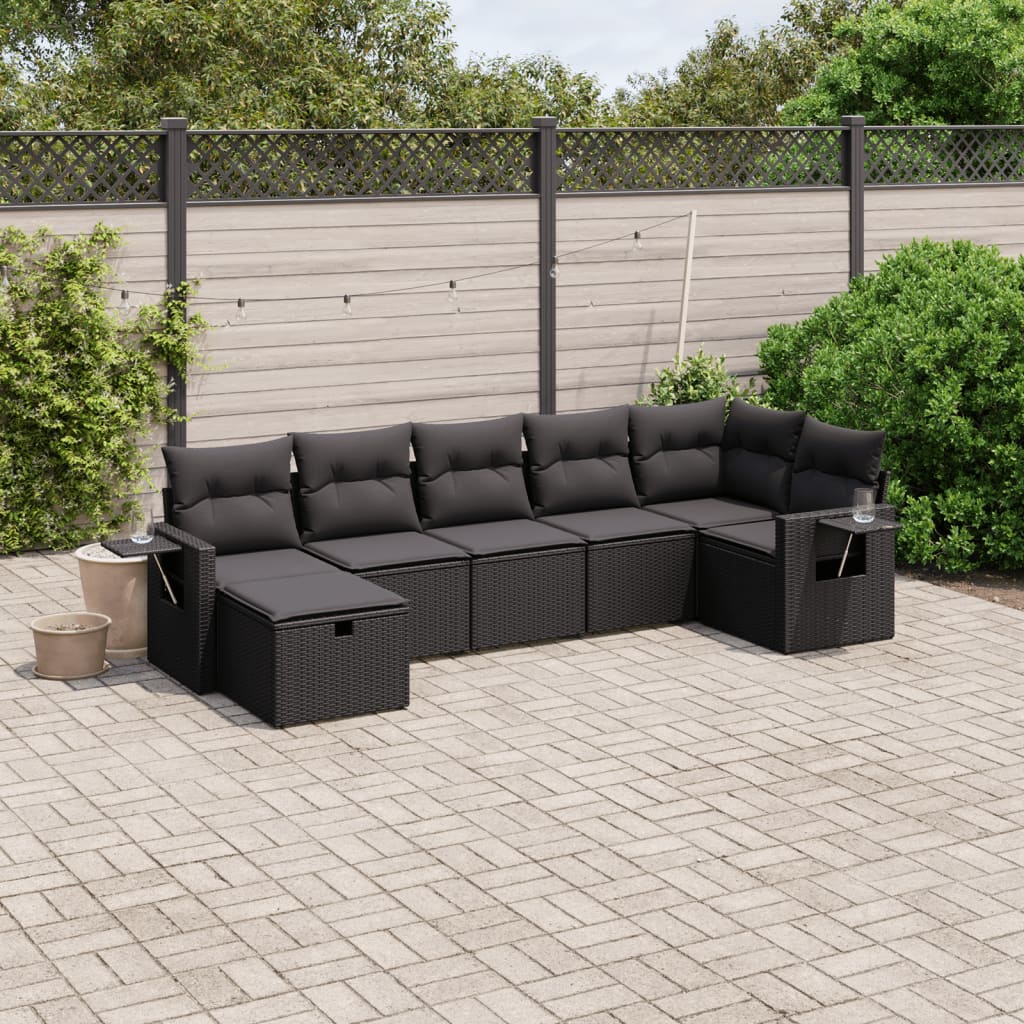 7 Piece Garden Sofa Set With Cushions Poly Rattan