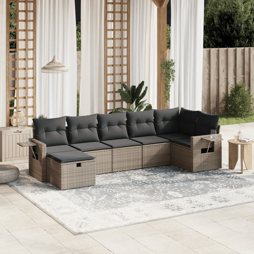 7 Piece Garden Sofa Set With Cushions Poly Rattan