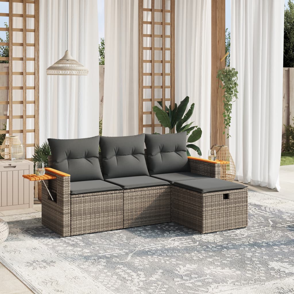4 Piece Garden Sofa Set With Cushions Poly Rattan