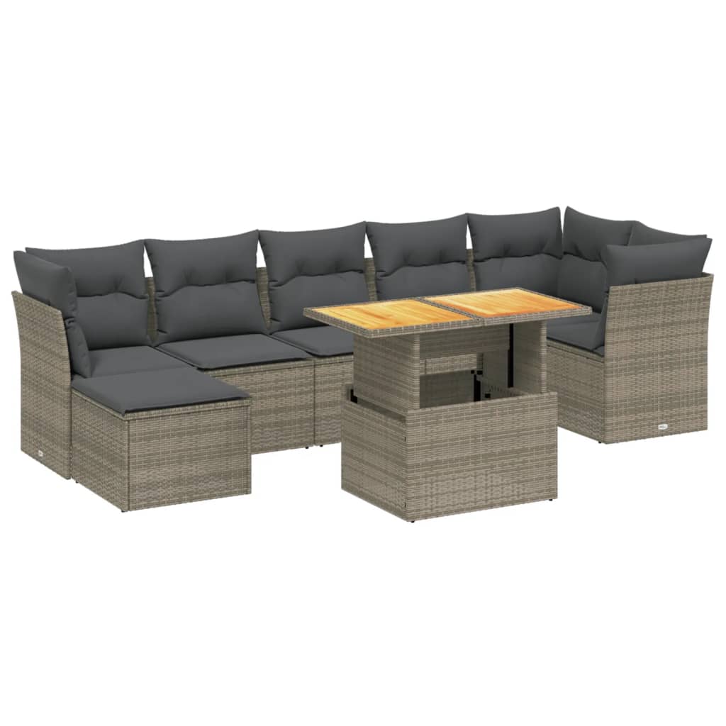 8 Piece Garden Sofa Set With Cushions Grey Poly Rattan