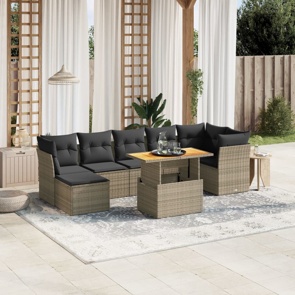 8 Piece Garden Sofa Set With Cushions Grey Poly Rattan