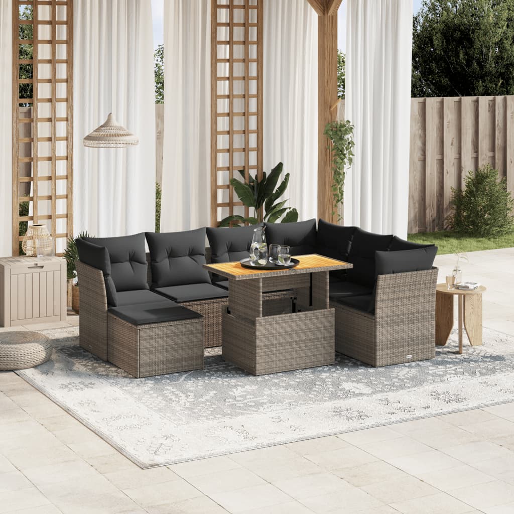 8 Piece Garden Sofa Set With Cushions Grey Poly Rattan
