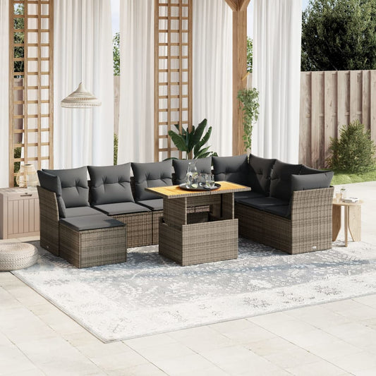 9 Piece Garden Sofa Set With Cushions Poly Rattan