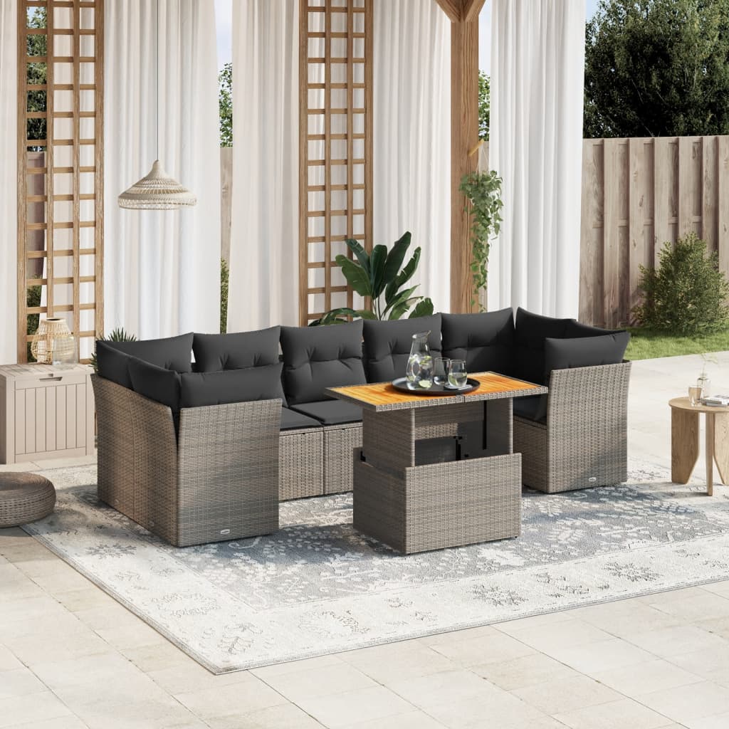 8 Piece Garden Sofa Set With Cushions Grey Poly Rattan