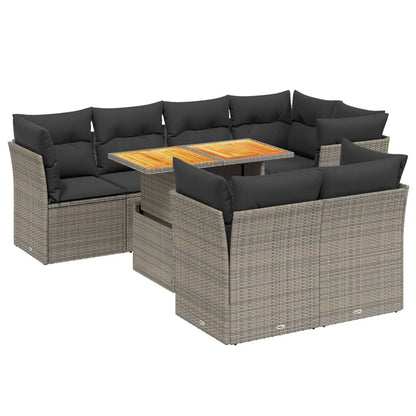 8 Piece Garden Sofa Set With Cushions Grey Poly Rattan