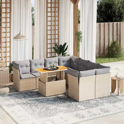9 Piece Garden Sofa Set With Cushions Grey Poly Rattan