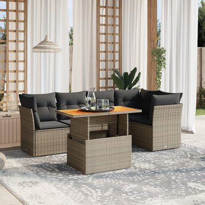 5 Piece Garden Sofa Set With Cushions Grey Poly Rattan