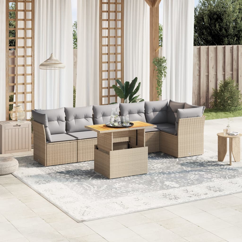 7 Piece Garden Sofa Set With Cushions Grey Poly Rattan