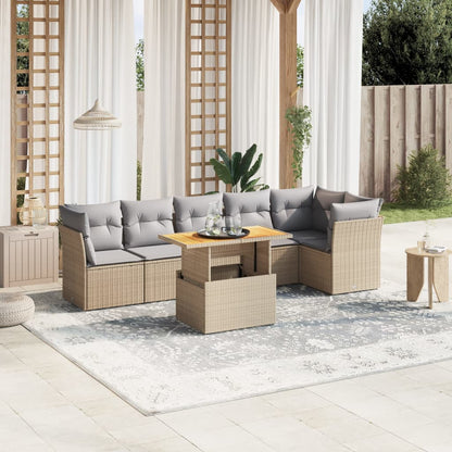 7 Piece Garden Sofa Set With Cushions Grey Poly Rattan