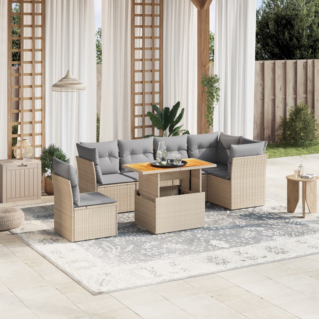 7 Piece Garden Sofa Set With Cushions Grey Poly Rattan