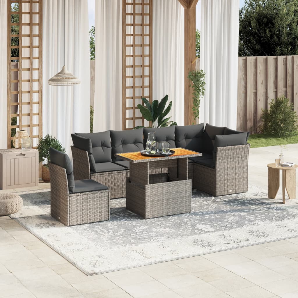 7 Piece Garden Sofa Set With Cushions Grey Poly Rattan